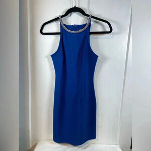 Red Clover - Blue halter mini dress with rhinestone neckline - small
